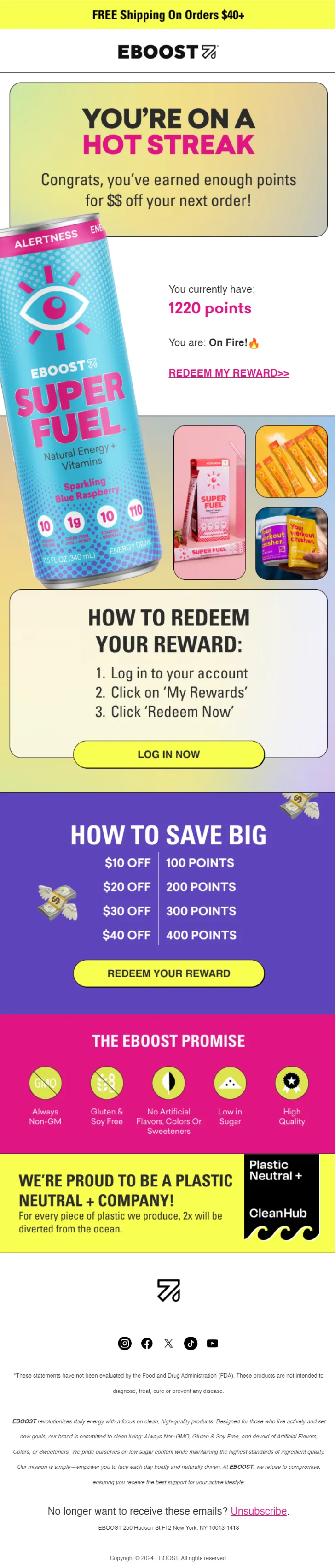 EBOOST loyalty rewards email